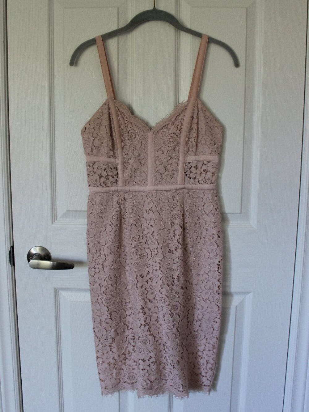 Blush Pink Lace Spaghetti Strap Sheath Dress